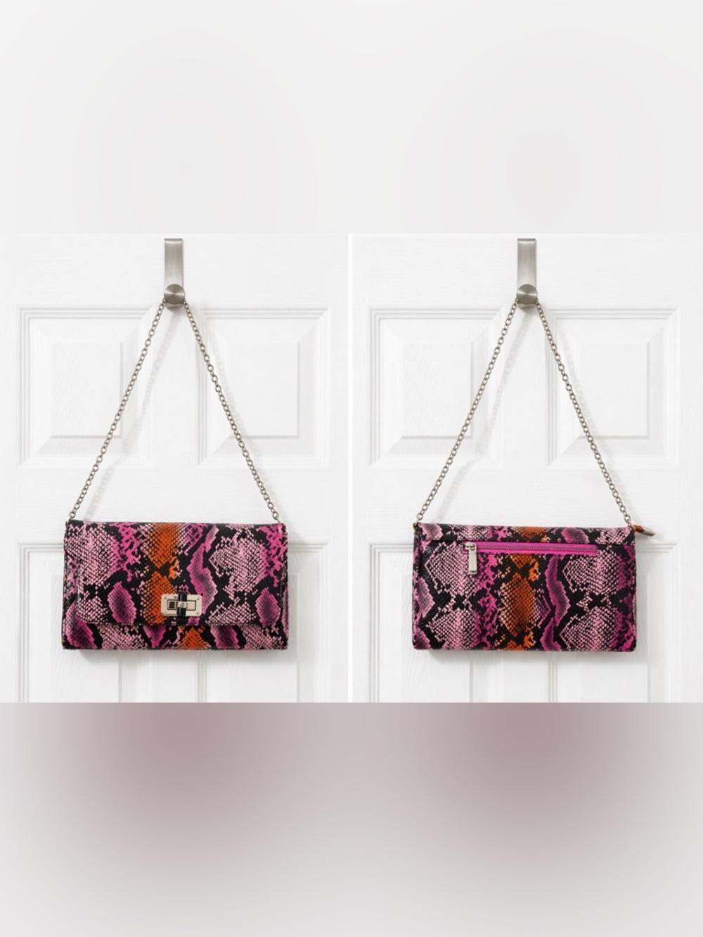 Big Buddha Vegan Clutch Bag Colorful Faux Snakeskin Gold Chain Strap Cocktail